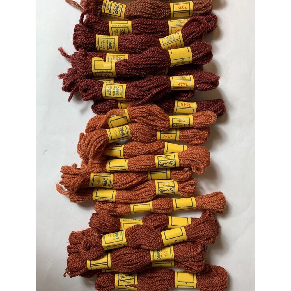 Vintage DMC Wool Yarn Laine Divisible 5 Meters Lot of 22 Brown Orange